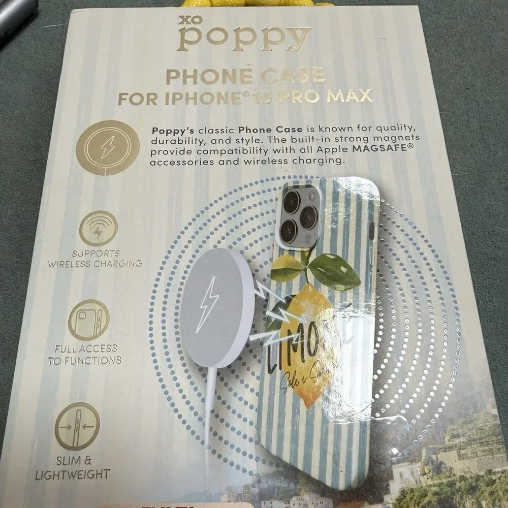 XO Poppy Vacay iPhone 15 Pro Max Limone  Magsafe Compatible Lemon Phone Case NWT